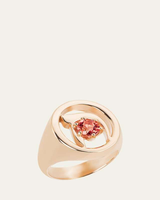 18K Gold Hebrew KHET Initial Signet Ring