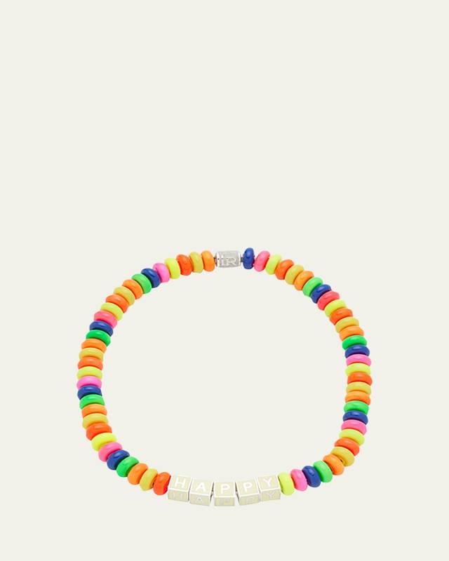 Rainbow Happy Necklace with Enamel on Silver Donuts