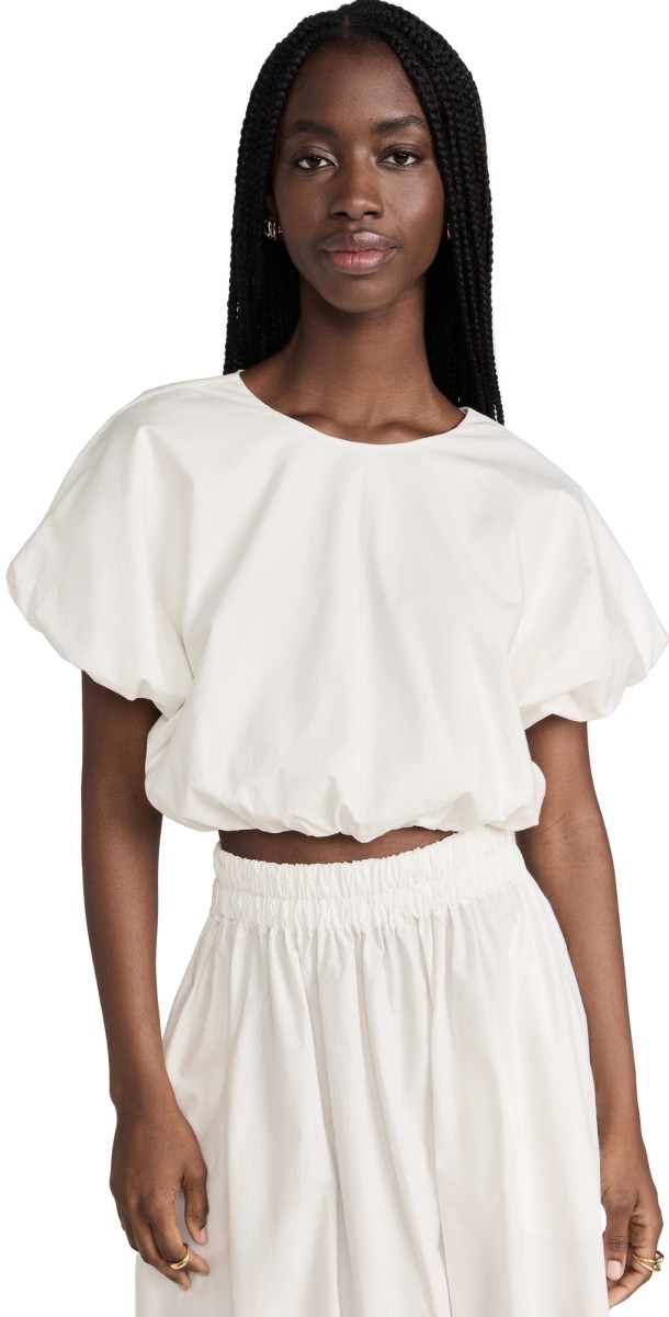 MIKOH Opihi Bubble Sleeve Crop Top Bone