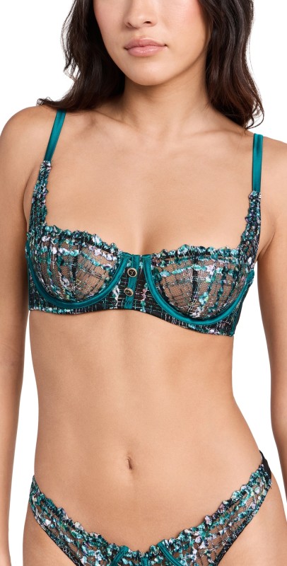 Fleur du Mal Gabrielle Embroidery Balconette Aquamarine