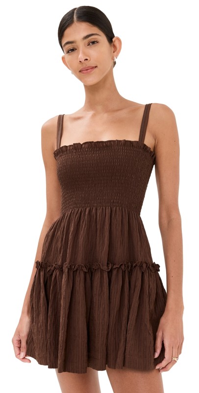 Hill House Home Seraphina Mini Organza Seersucker Dress Chocolate