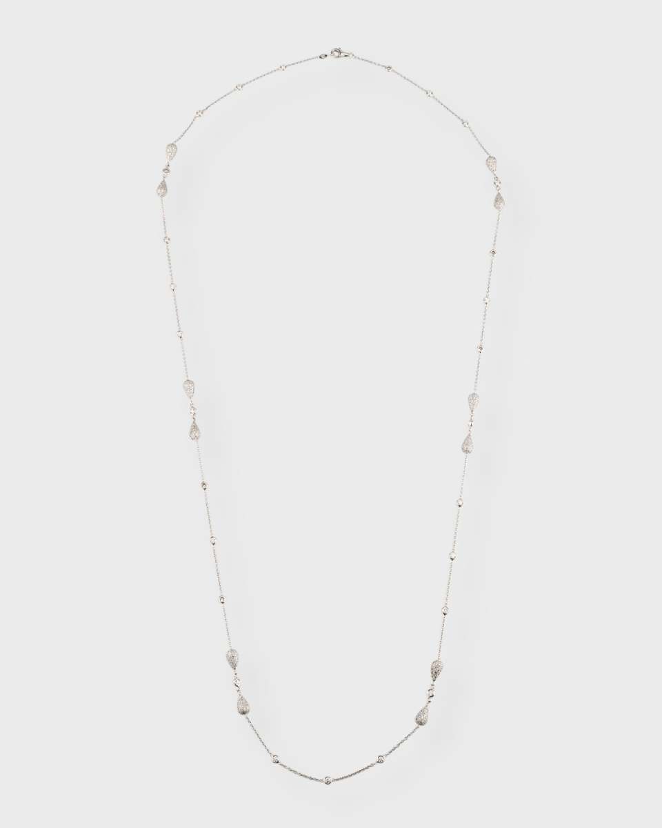Estate 18K White Gold Diamond Bezel and Pave Diamond Cable Necklace, 32"L