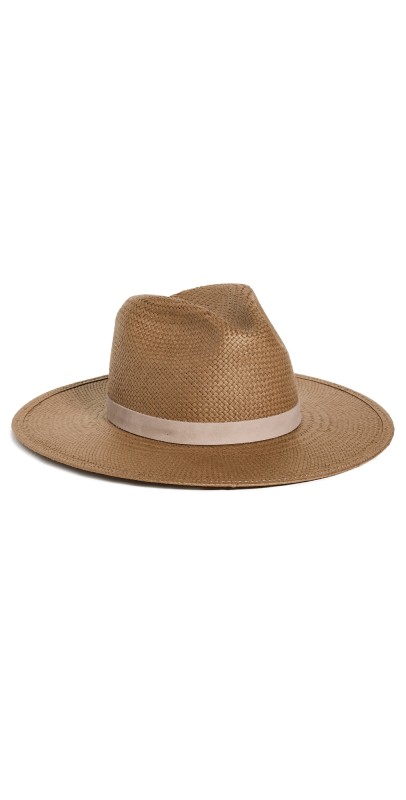 Janessa Leone Packable Adriana Short Brimmed Straw Fedora Brown