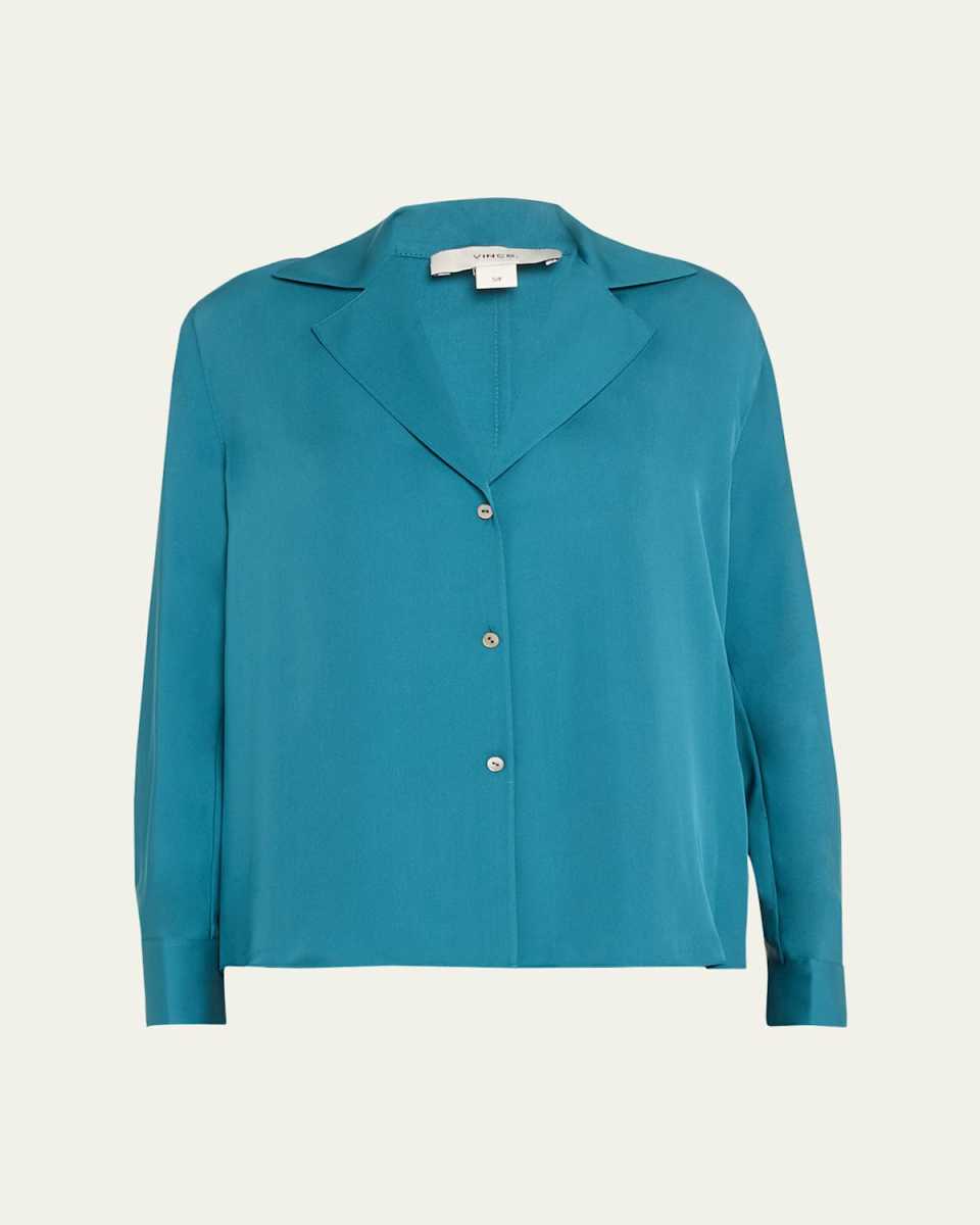 Silk Lapel-Collar Dolman-Sleeve Blous