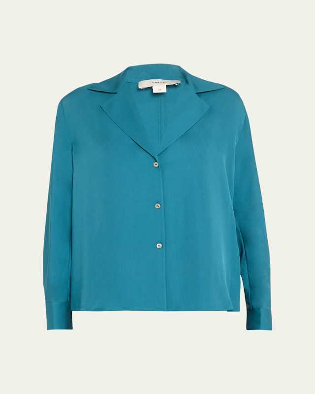 Silk Lapel-Collar Dolman-Sleeve Blous