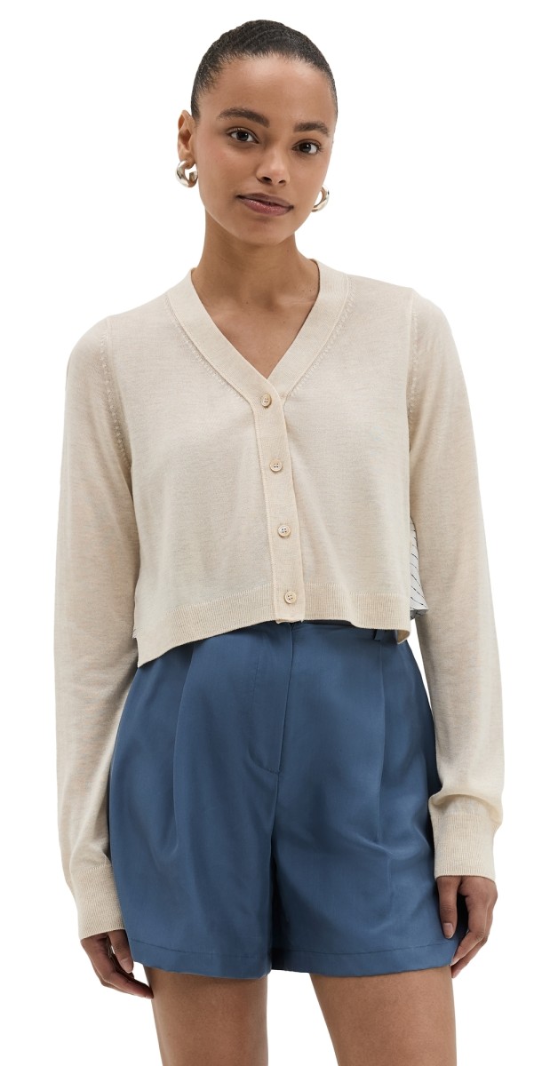 RECTO Nep Stripe Scarf Back Cardigan Cream