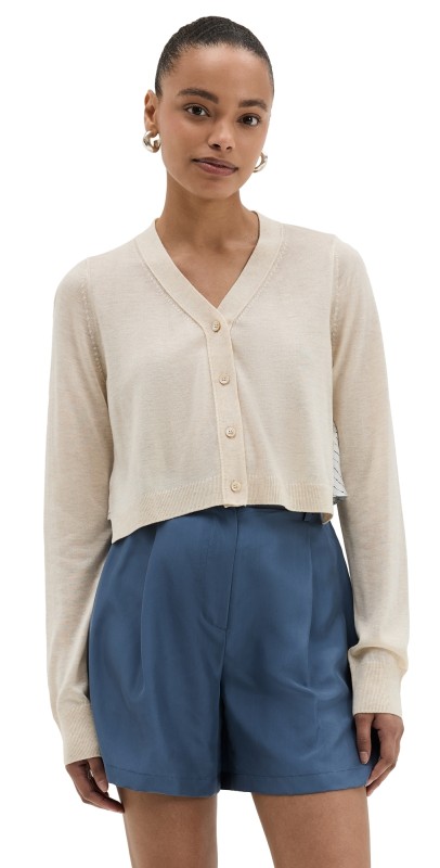 RECTO Nep Stripe Scarf Back Cardigan Cream