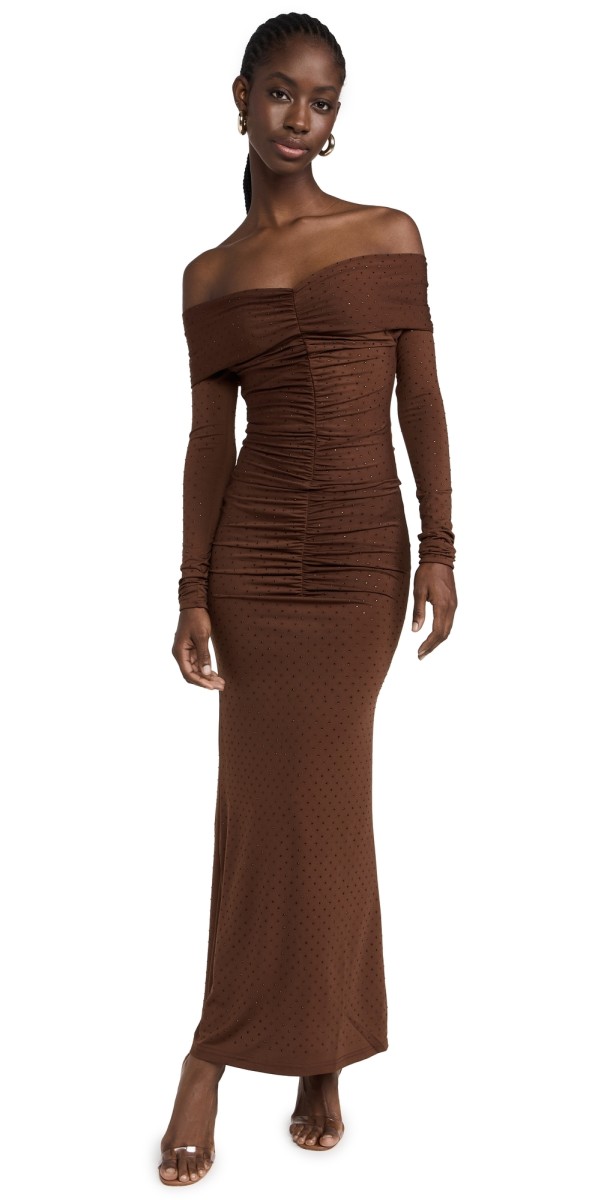 BARDOT Artura Diamante Maxi Dress Chocolate