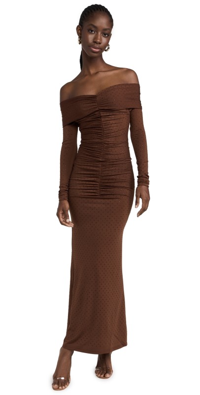 BARDOT Artura Diamante Maxi Dress Chocolate