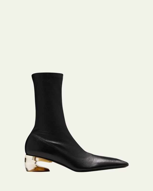 Stretch Leather Clear-Heel Mid Boots