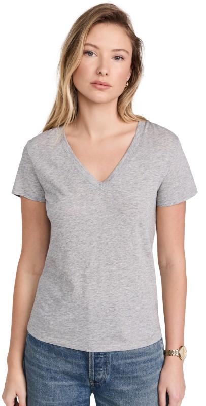 Vince Essential V Neck Tee Heather Grey