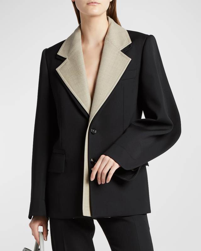 Curved-Sleeves Layered Compact Wool Single-Breasted Jacket