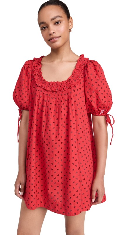 Damson Madder Jemima Ruffle Mini Dress Red Cherries
