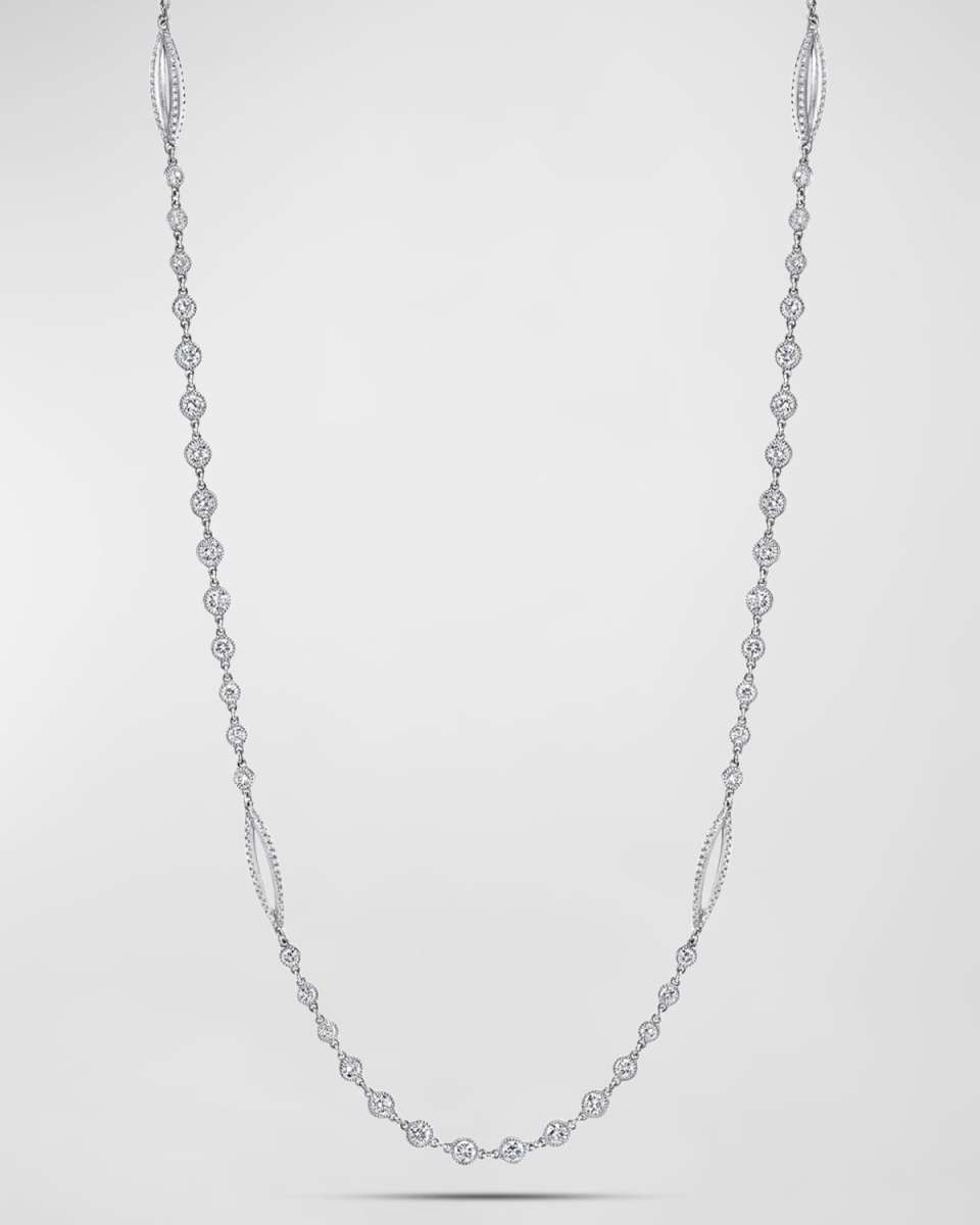 Platinum Handmade Diamond Necklace with Oval Sphere Stations, 16"L, 16.46tcw
