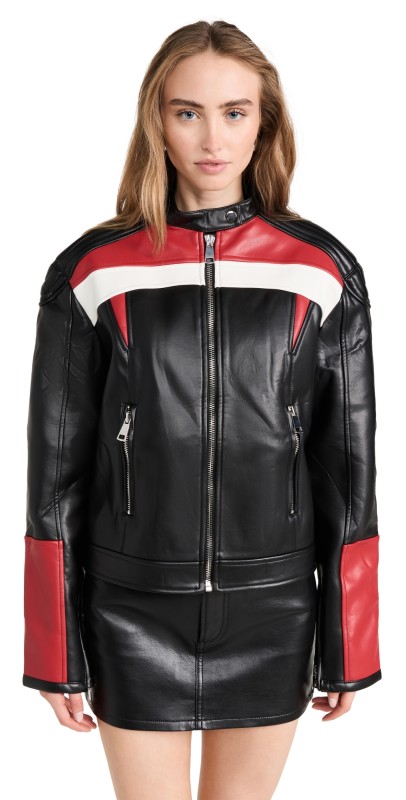 Lioness Top Model Faux Leather Biker Jacket Onyx