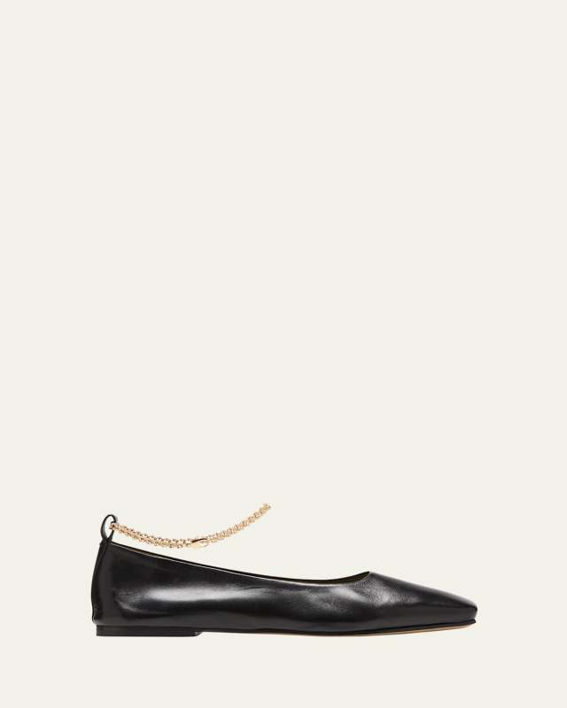 Augusta Ankle-Chain Leather Ballerina Flats