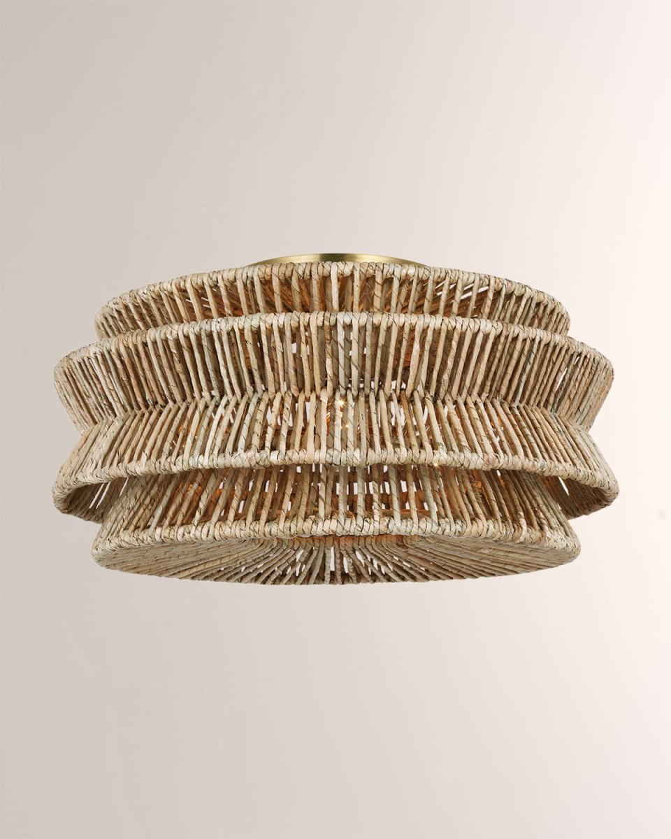 Antigua XL Semi-Flush Mount in Antiqued Brass & Natural Abaca by Chapman & Myers