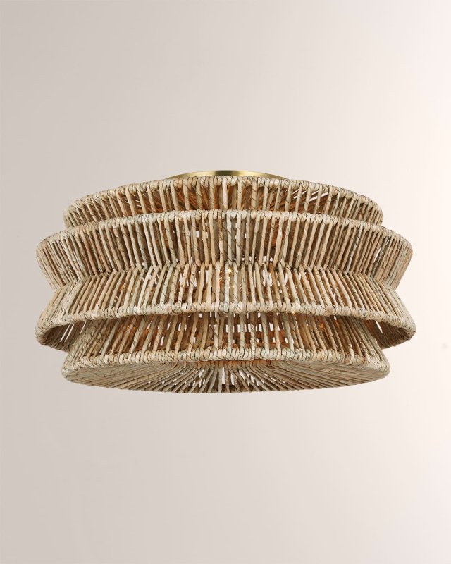 Antigua XL Semi-Flush Mount in Antiqued Brass & Natural Abaca by Chapman & Myers