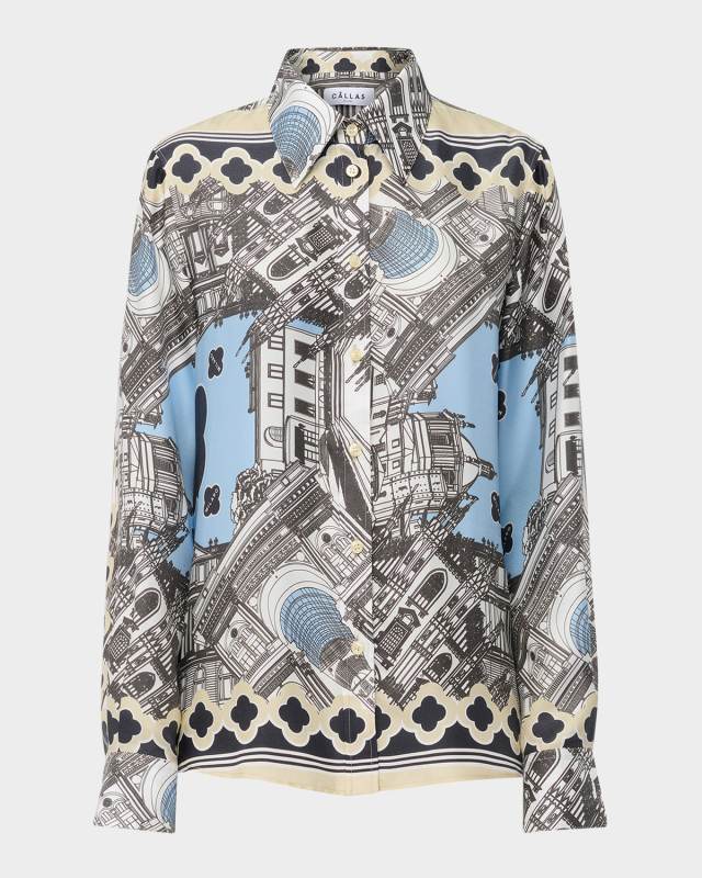 Brooks Scarf-Print Silk Twill Shirt
