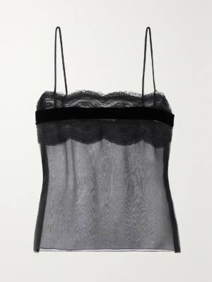 Saint Laurent Lace-trimmed silk-tulle camisole