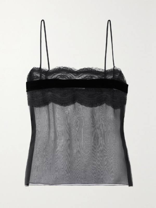 Saint Laurent Lace-trimmed silk-tulle camisole