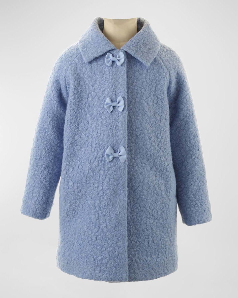 Girl's Bow Buttons Boucle Coat, Size 2-10