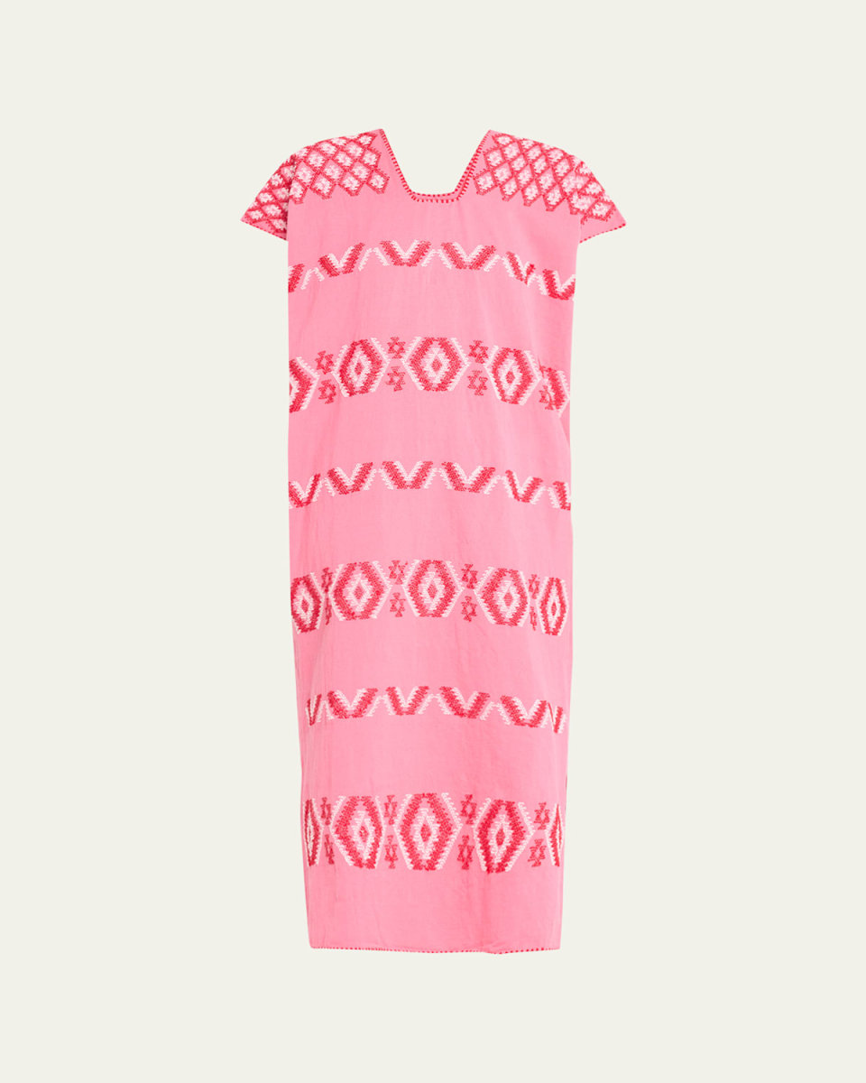 Single-Panel Geometric Embroidered Midi Kaftan