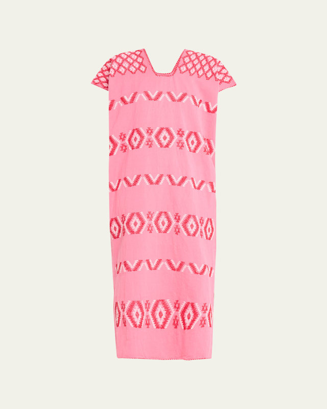 Single-Panel Geometric Embroidered Midi Kaftan
