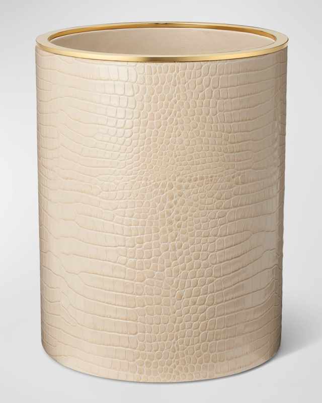 Classic Croc-Embossed Leather Wastebasket