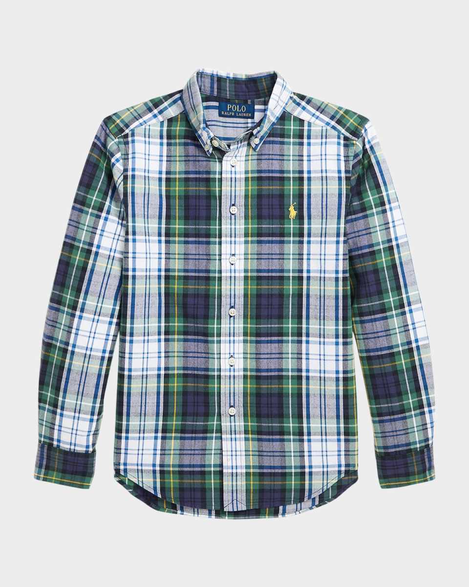 Boy's Brushed Plaid-Print Sport Shirt, Size S-XL