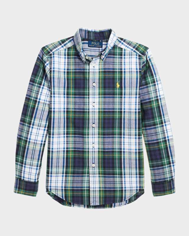 Boy's Brushed Plaid-Print Sport Shirt, Size S-XL