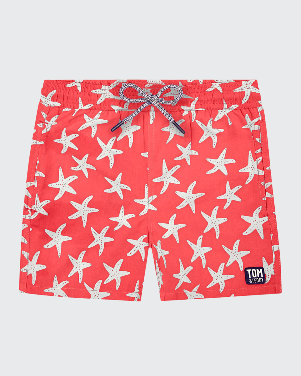 Boy's Starfish-Print Swim Trunks, Size