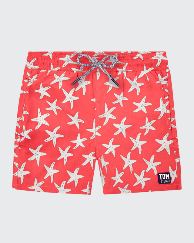 Boy's Starfish-Print Swim Trunks, Size