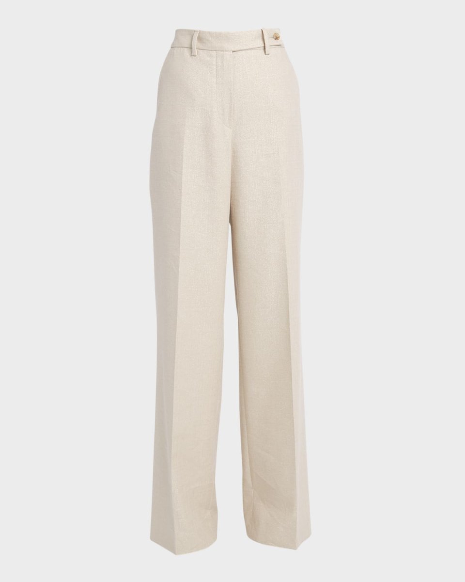 High-Rise Metallic Linen-Blend Wide-Leg Pants