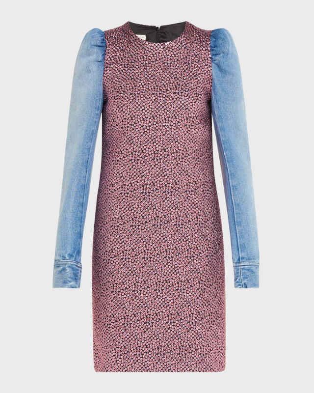 Duffy Mixed-Media Denim Crystal Dress