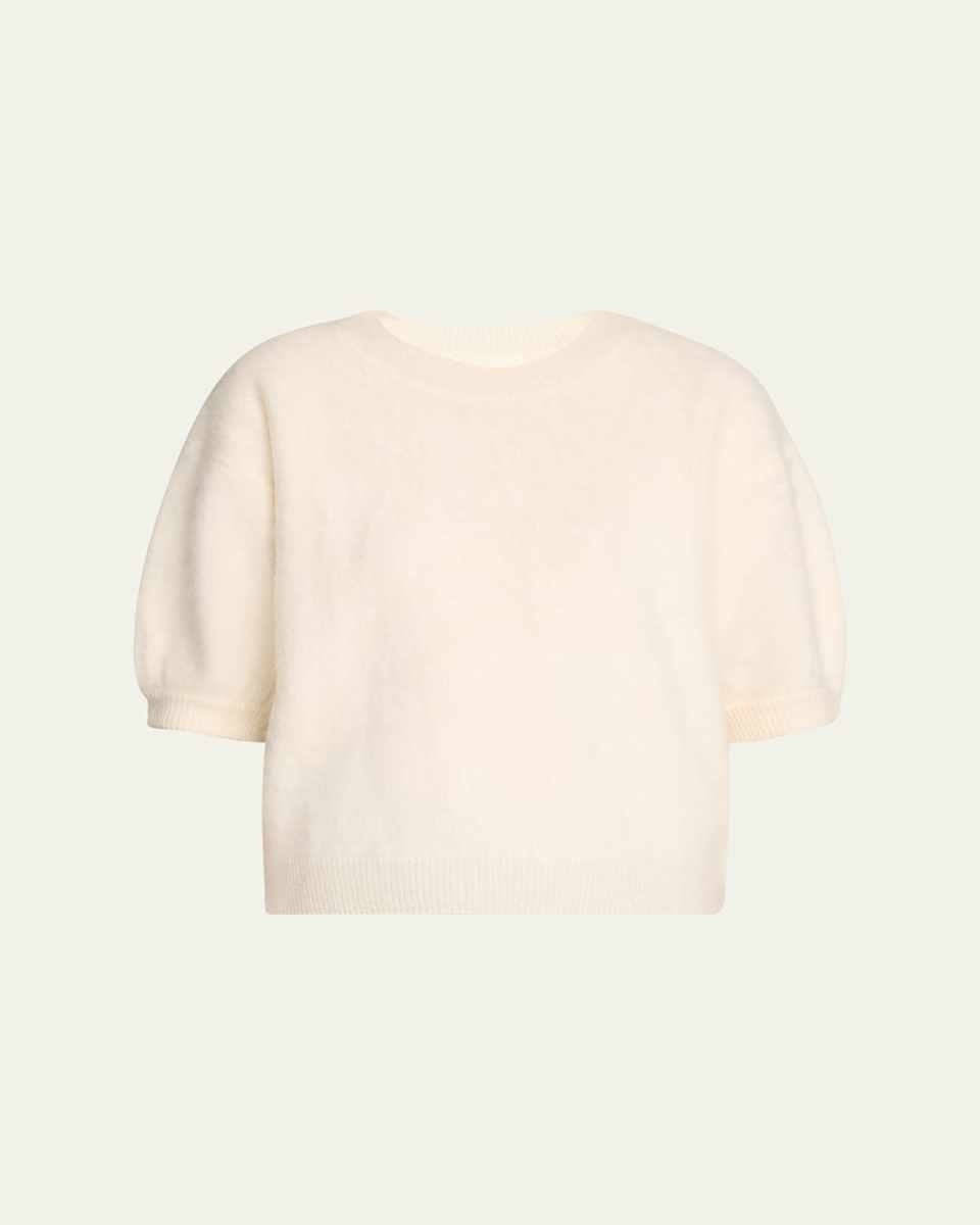 Juniper Cashmere Short-Sleeve Brushed Knit Sweater