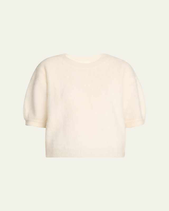 Juniper Cashmere Short-Sleeve Brushed Knit Sweater