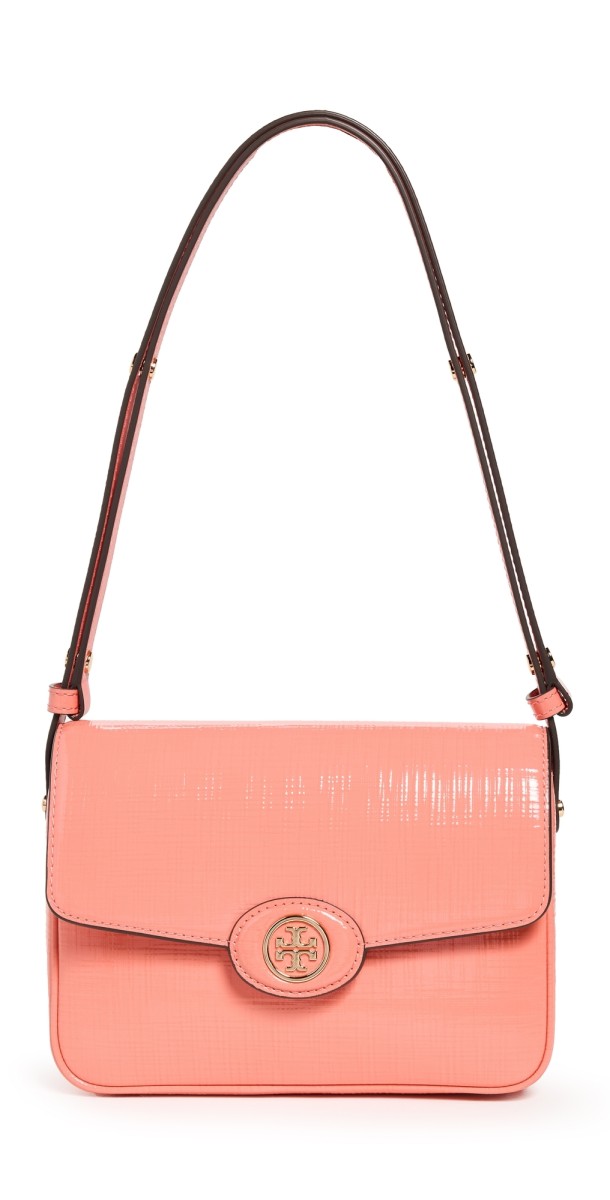 Tory Burch Robinson Crosshatched Convertible Shoulder Bag Coral Crush