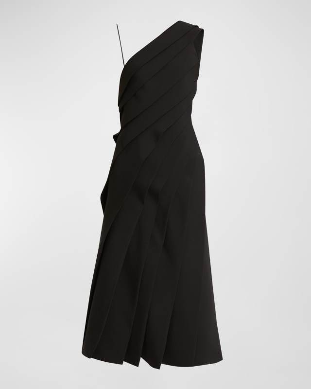 One-Shoulder Pleated Backless Midi Dress