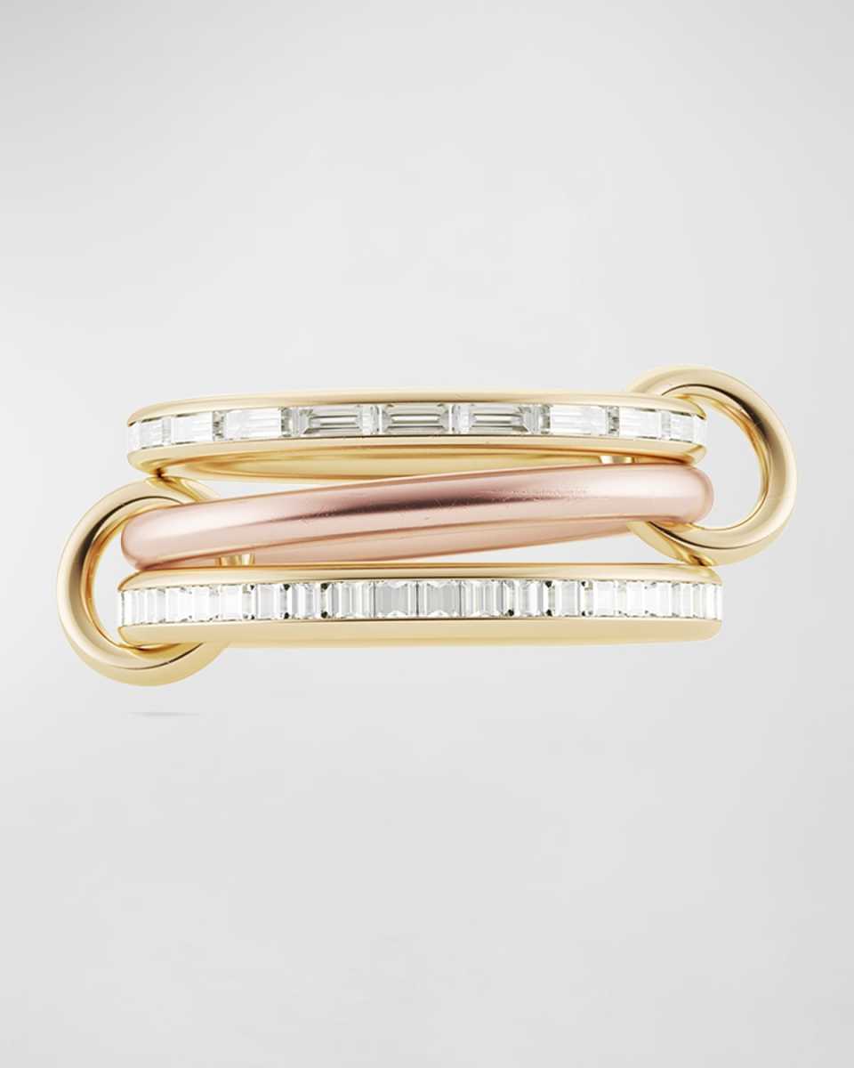 Yellow Gold and Rose Gold 3-Linked Ring with Baguette and Carré Diamonds, Size