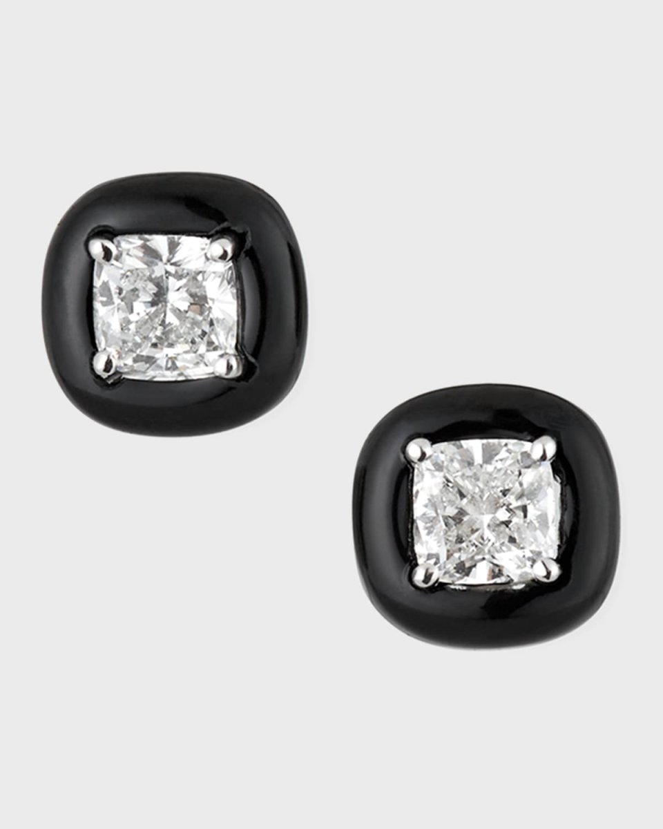 18k Oui Diamond & Black Enamel Stud Earrings