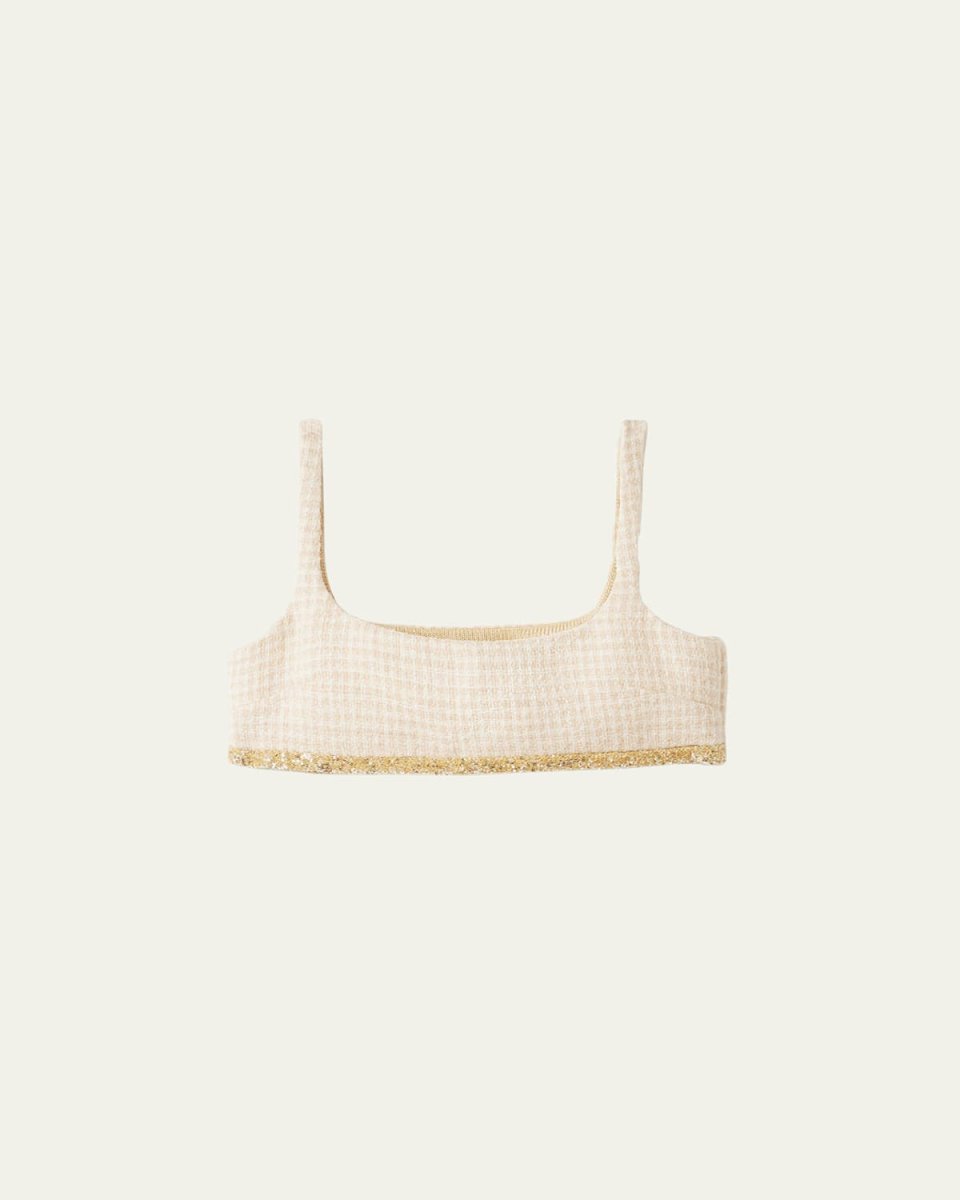 Check Sequin-Trim Cropped Top