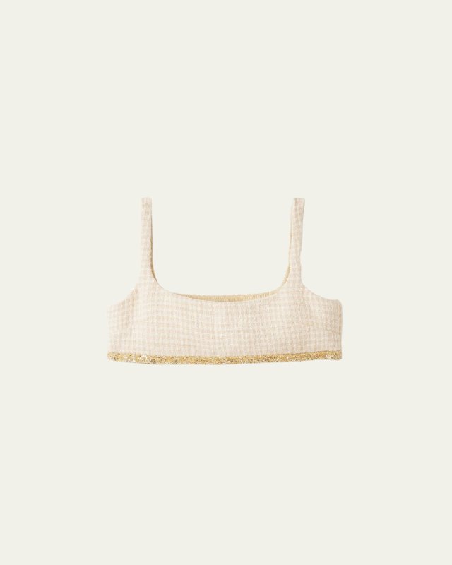 Check Sequin-Trim Cropped Top