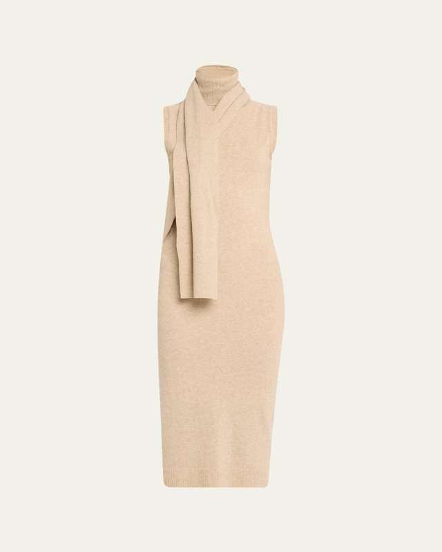 Turtleneck Scarf Sleeveless Midi Sweater Dress
