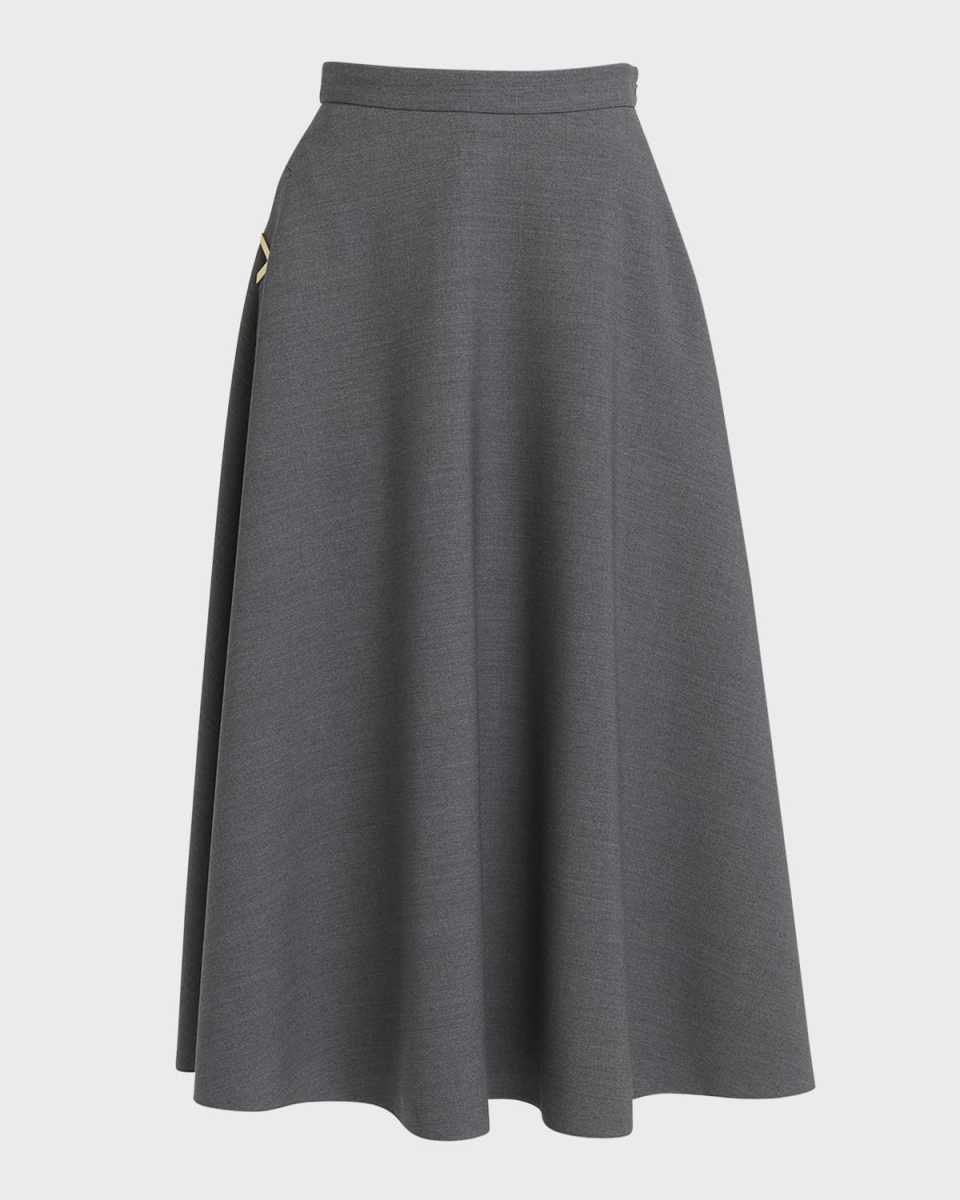 V-Logo Solid Active Gabardine Midi Circle Skirt