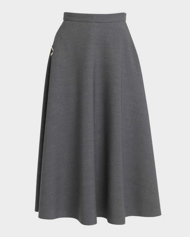 V-Logo Solid Active Gabardine Midi Circle Skirt