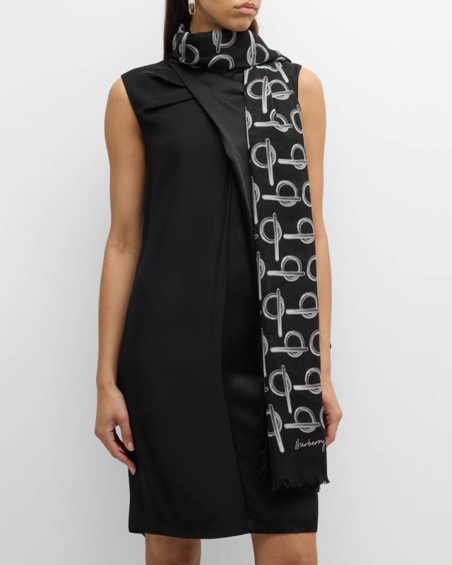 B-Buckle Fringed Wool Scarf