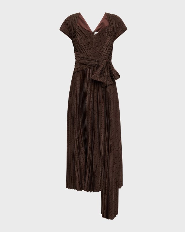 Tabitha Polka-Dot Pleated Silk Midi Dress