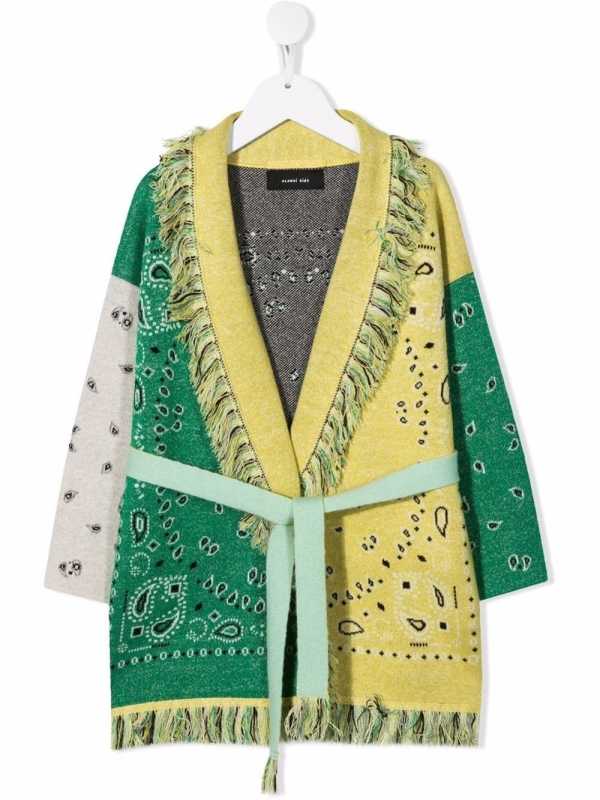 bandana-jacquard belted cardigan