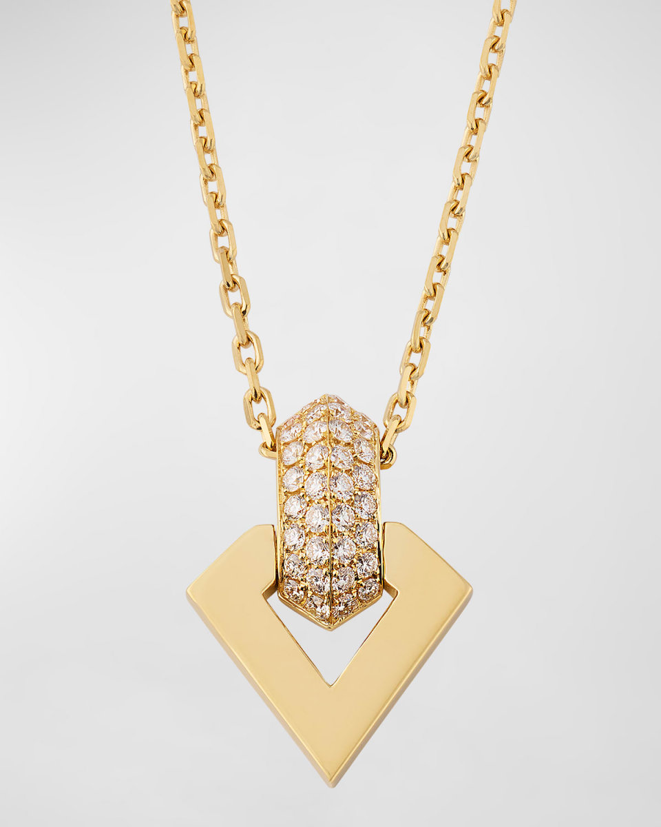 18K Yellow Gold White Diamond Brute Pendant Necklace